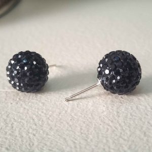 Black 12mm Crystal Ball Earrings