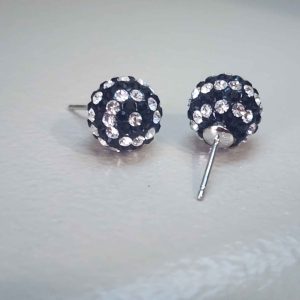 Silver & Black Swirl 10mm Crystal Ball Earrings