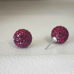 Dark Red 12mm Crystal Ball Earrings