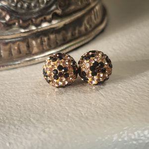 Brown Leopard Crystal Ball Earrings