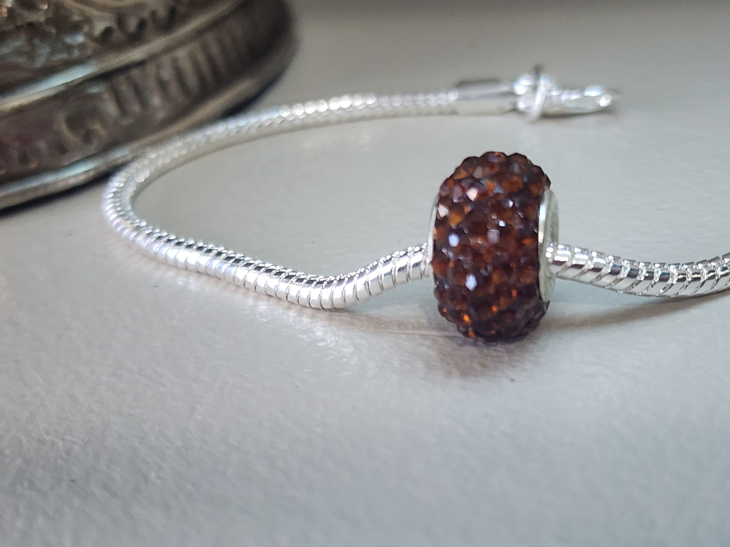 Coffee Big Bead Crystal Ball Bracelet
