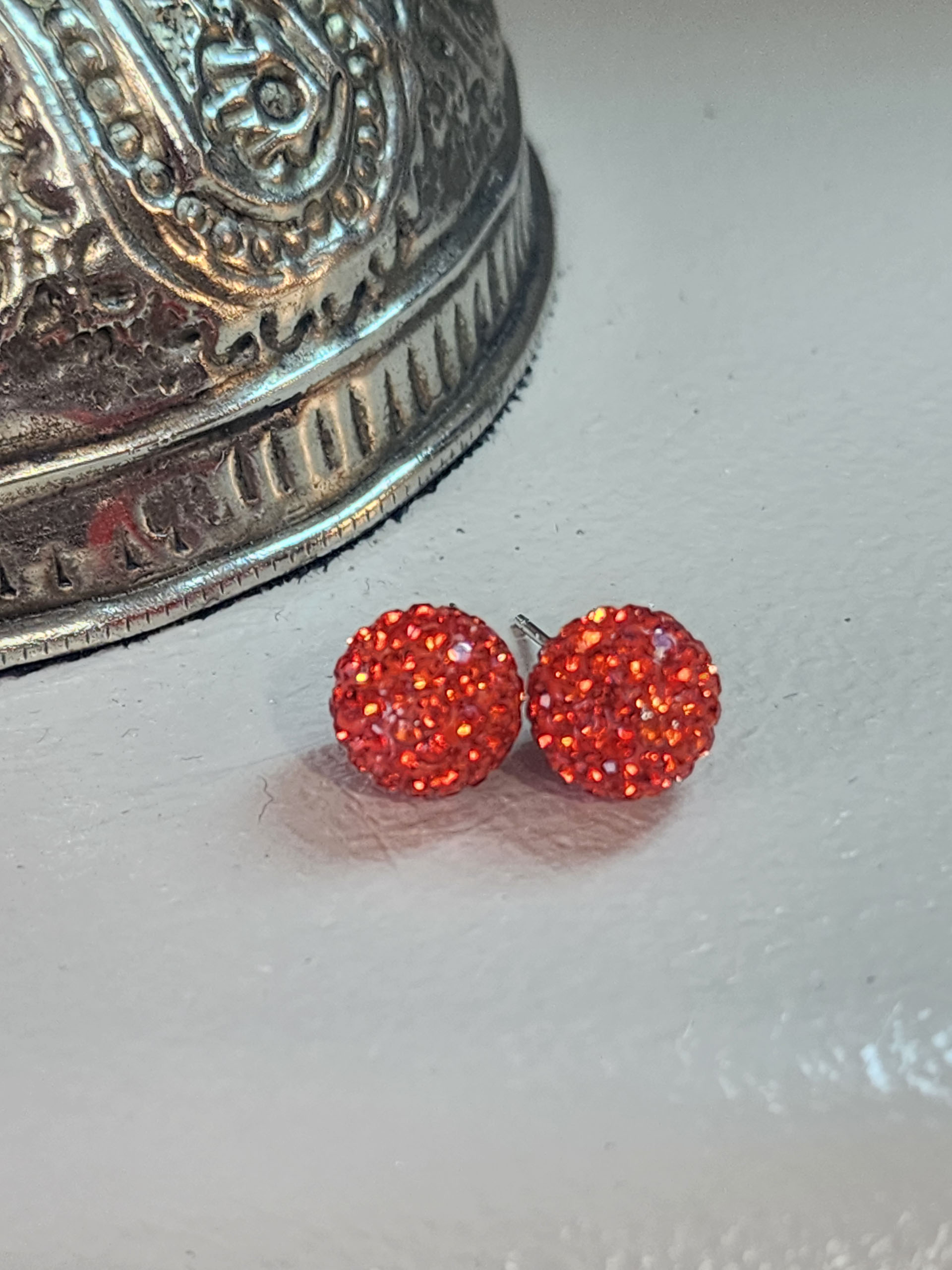 Dark Orange 10mm Crystal Ball Earrings