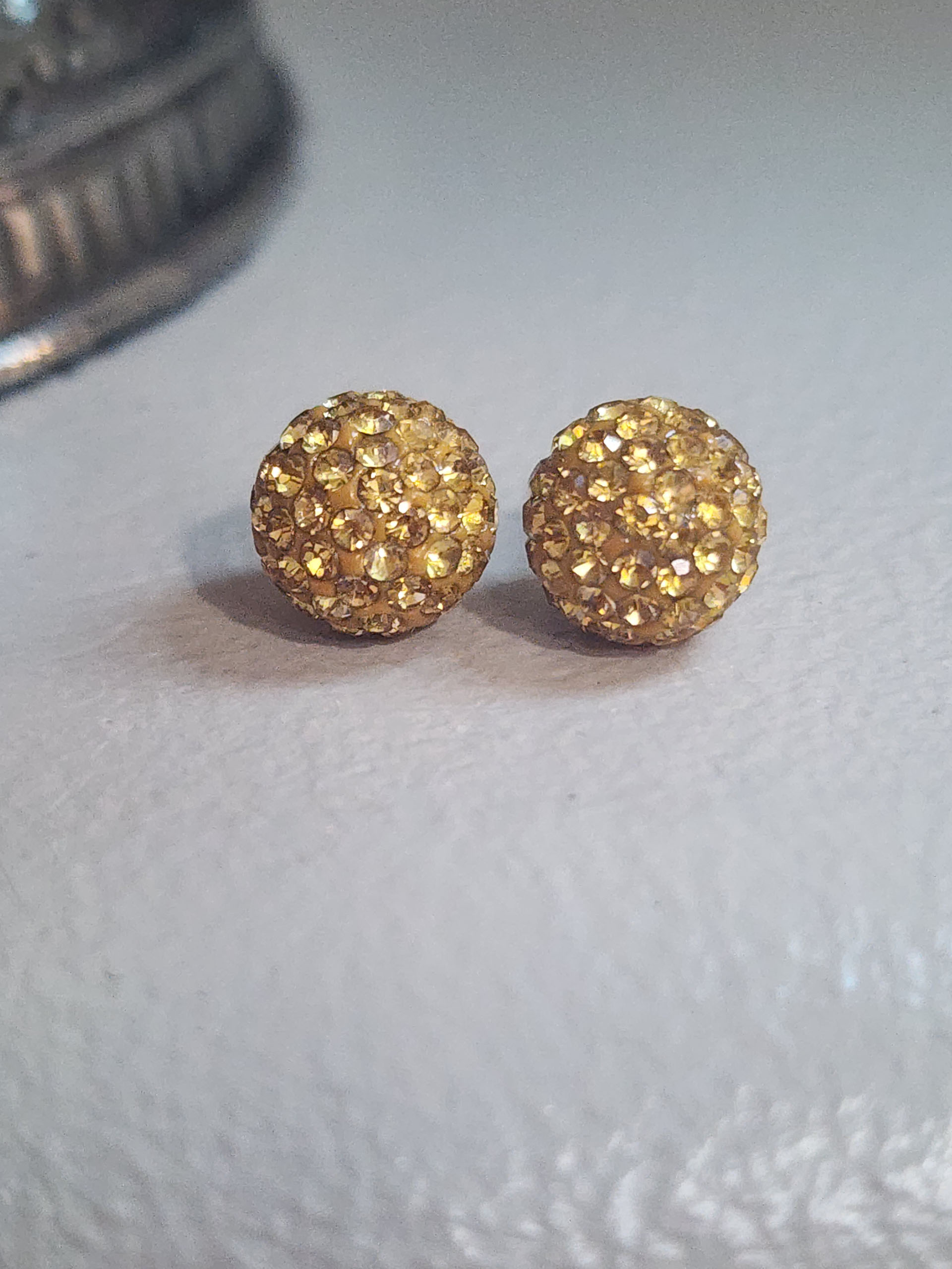 Golden 10mm Crystal Ball Earrings
