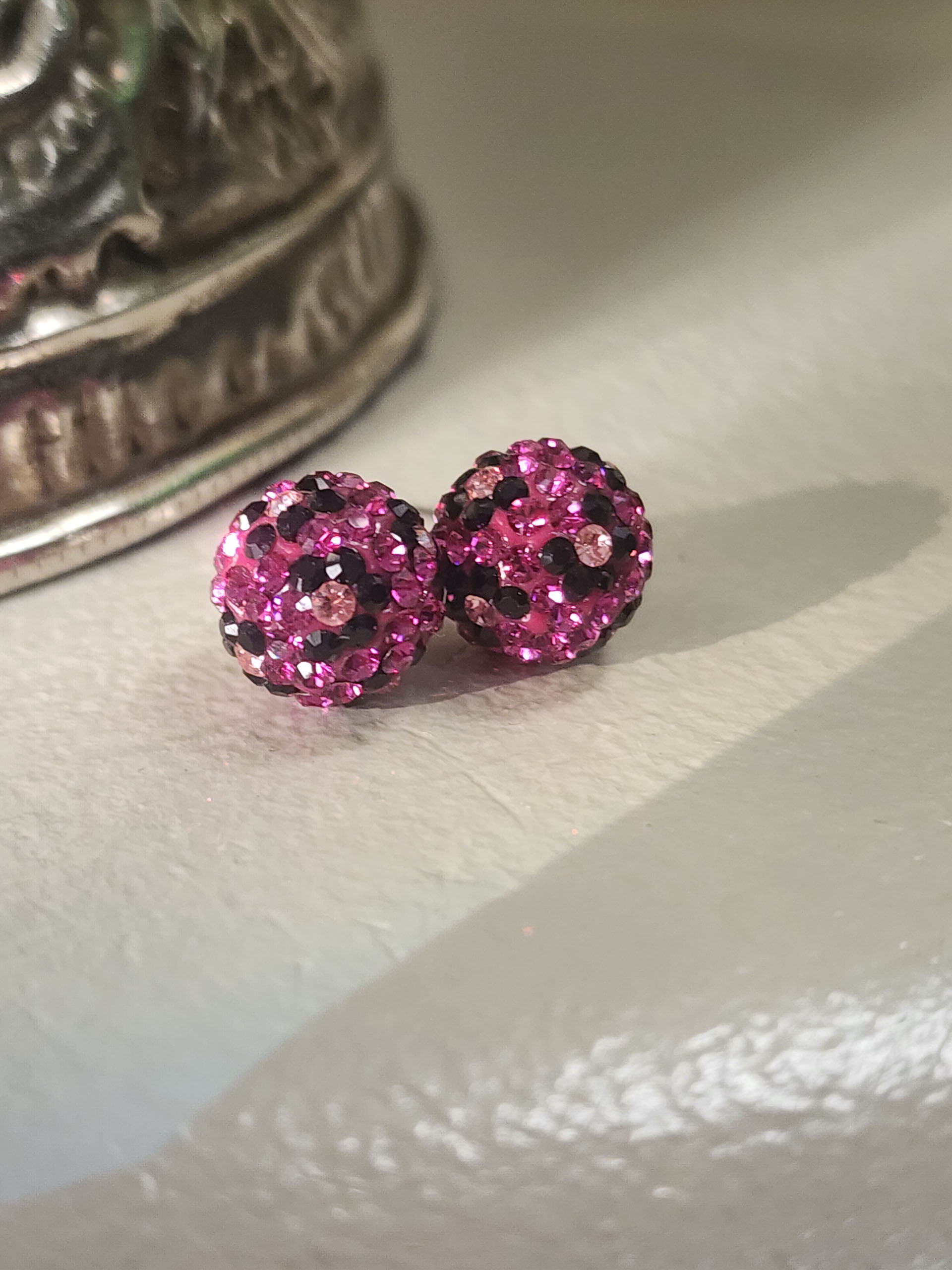 Hot Pink Leopard Crystal Ball Earrings