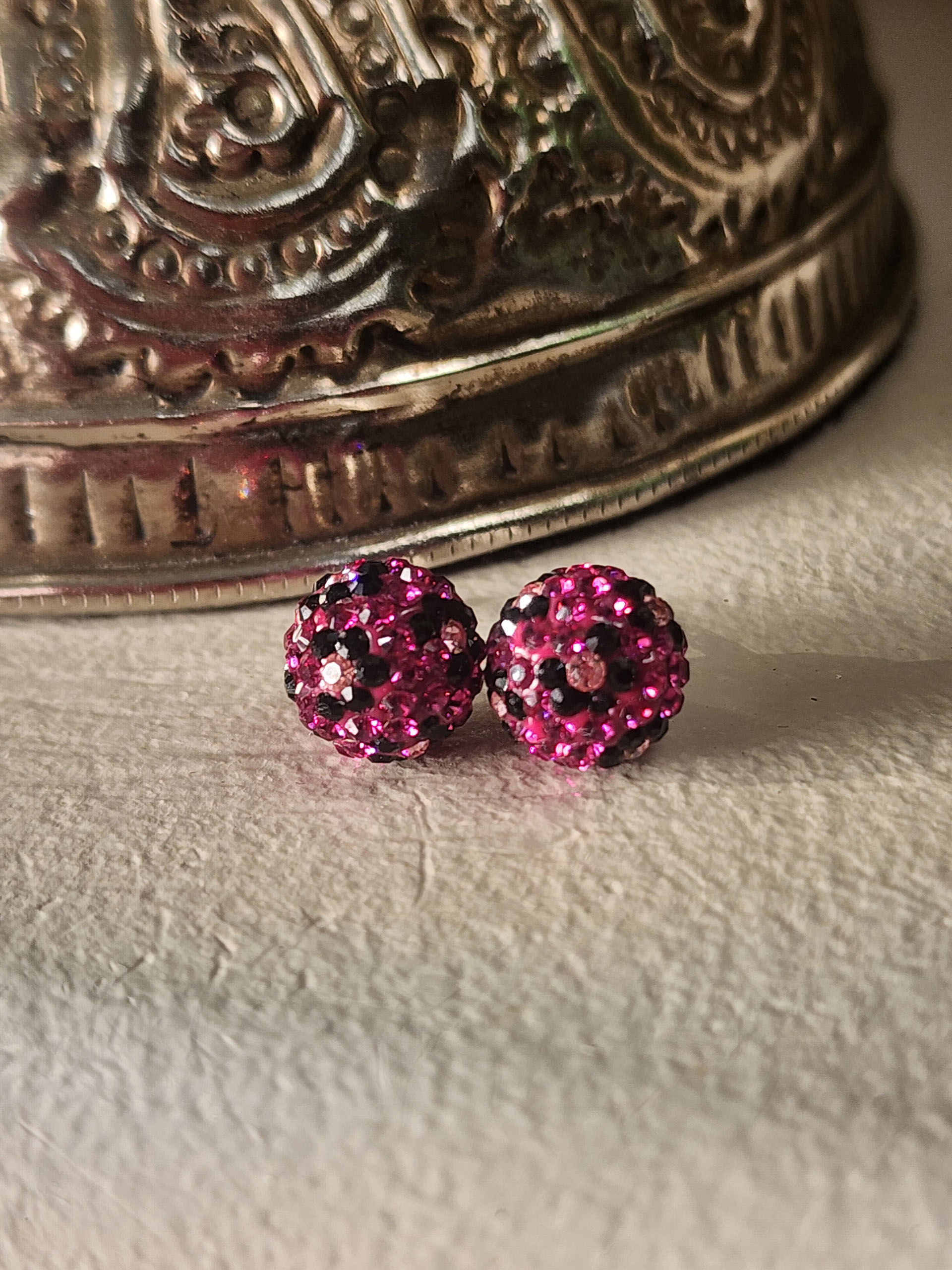 Hot Pink Leopard Crystal Ball Earrings