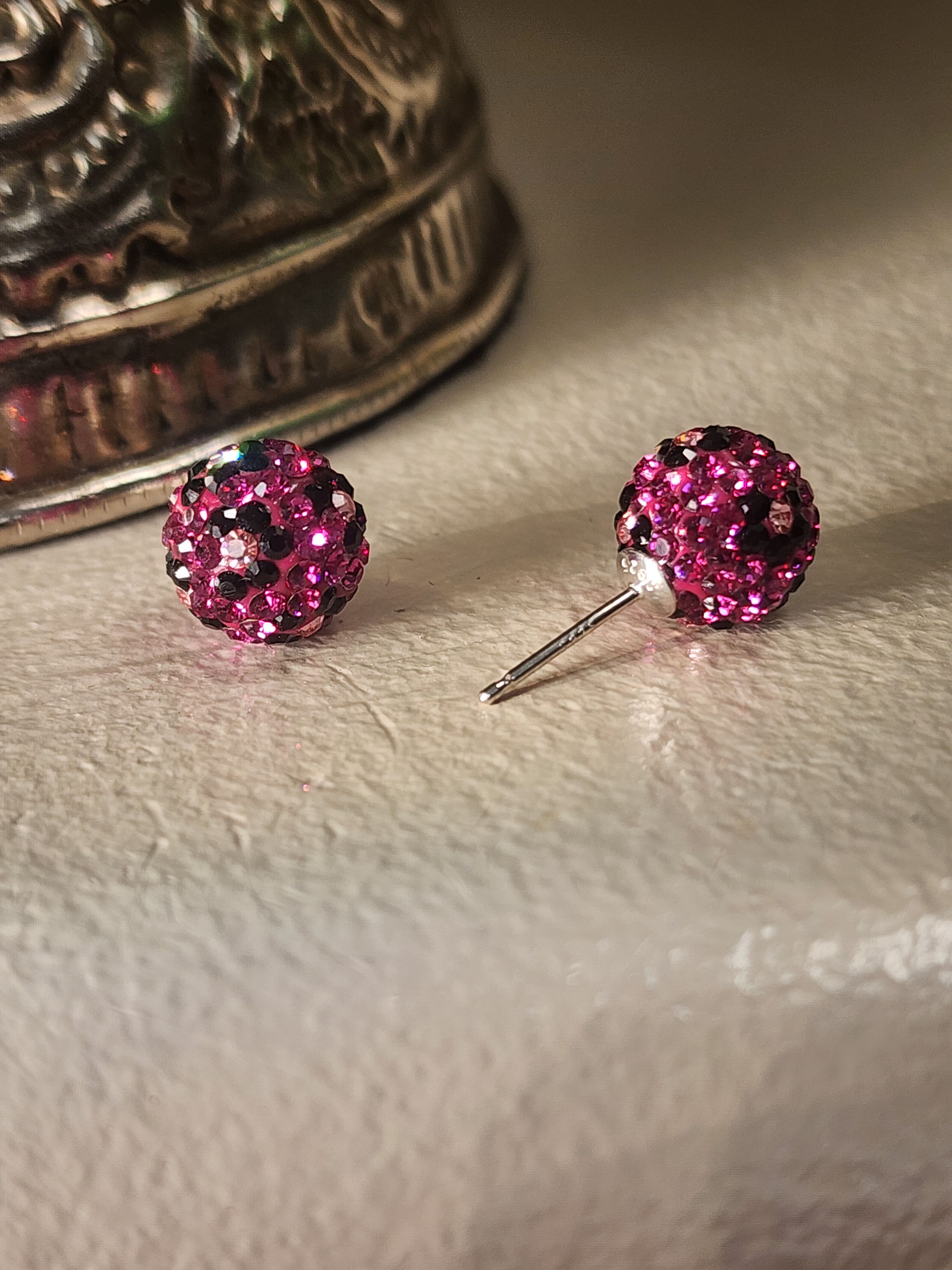 Hot Pink Leopard Crystal Ball Earrings