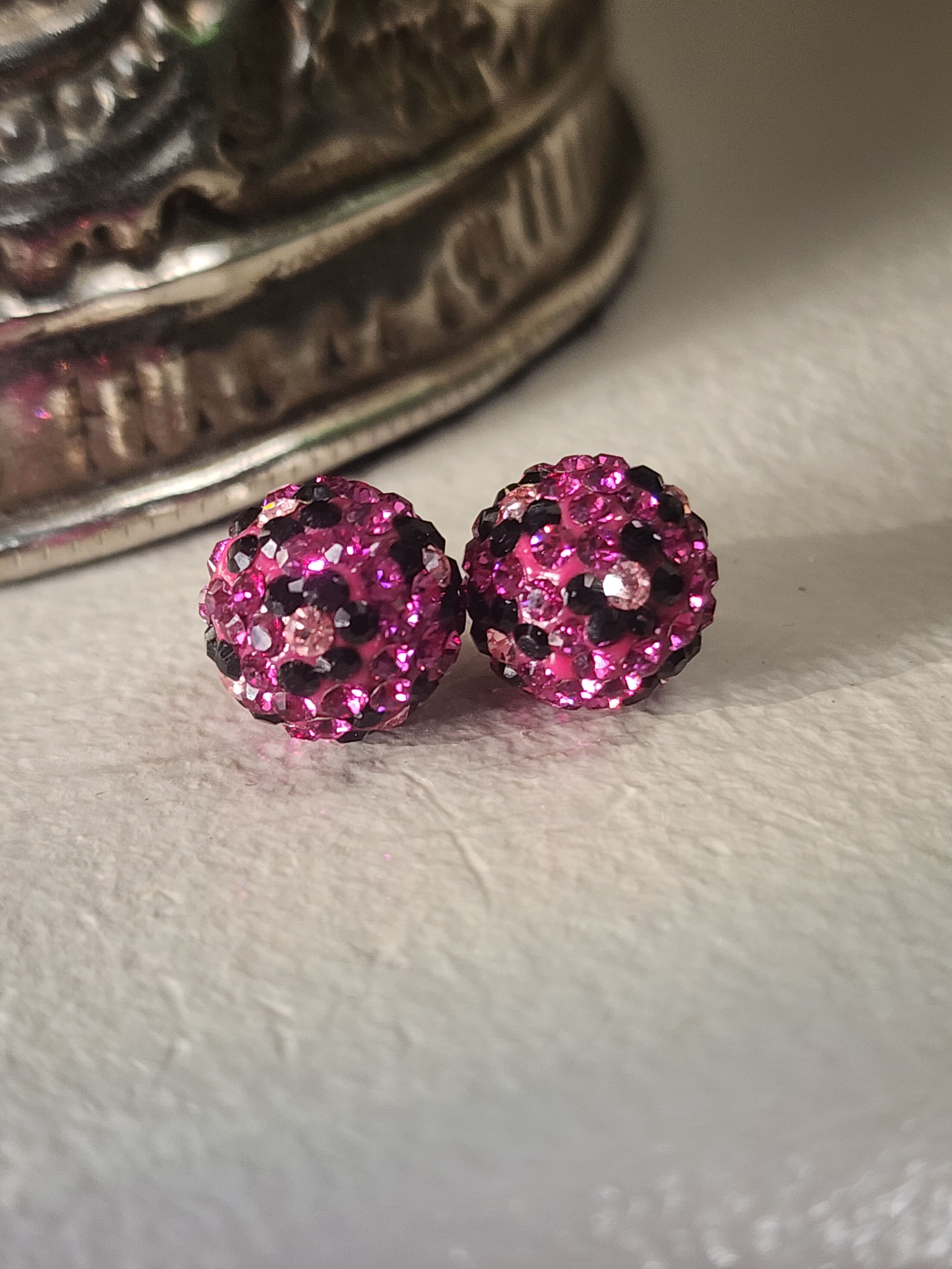 Hot Pink Leopard Crystal Ball Earrings