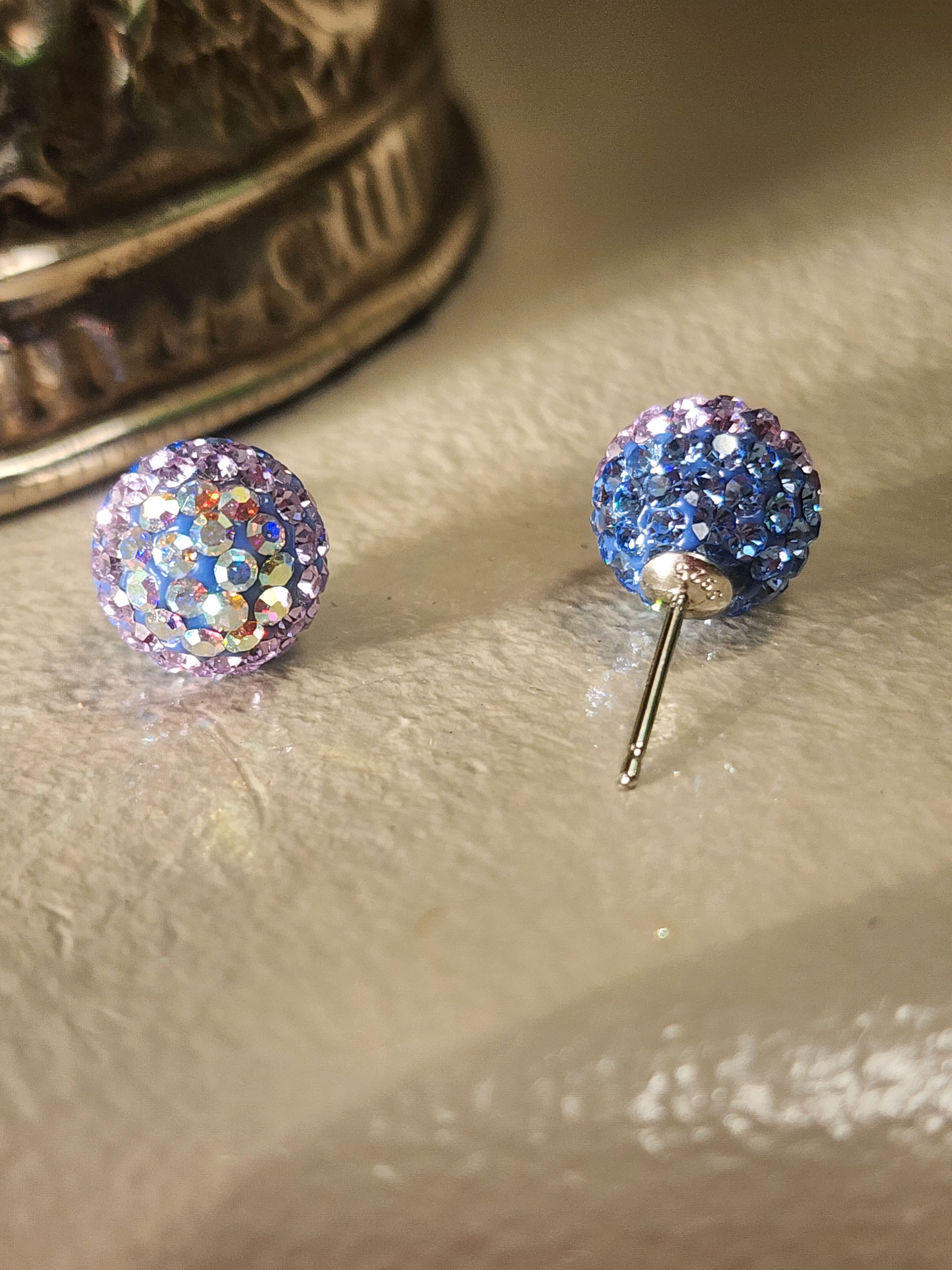 Lilac Rainbow 10mm Crystal Ball Earrings