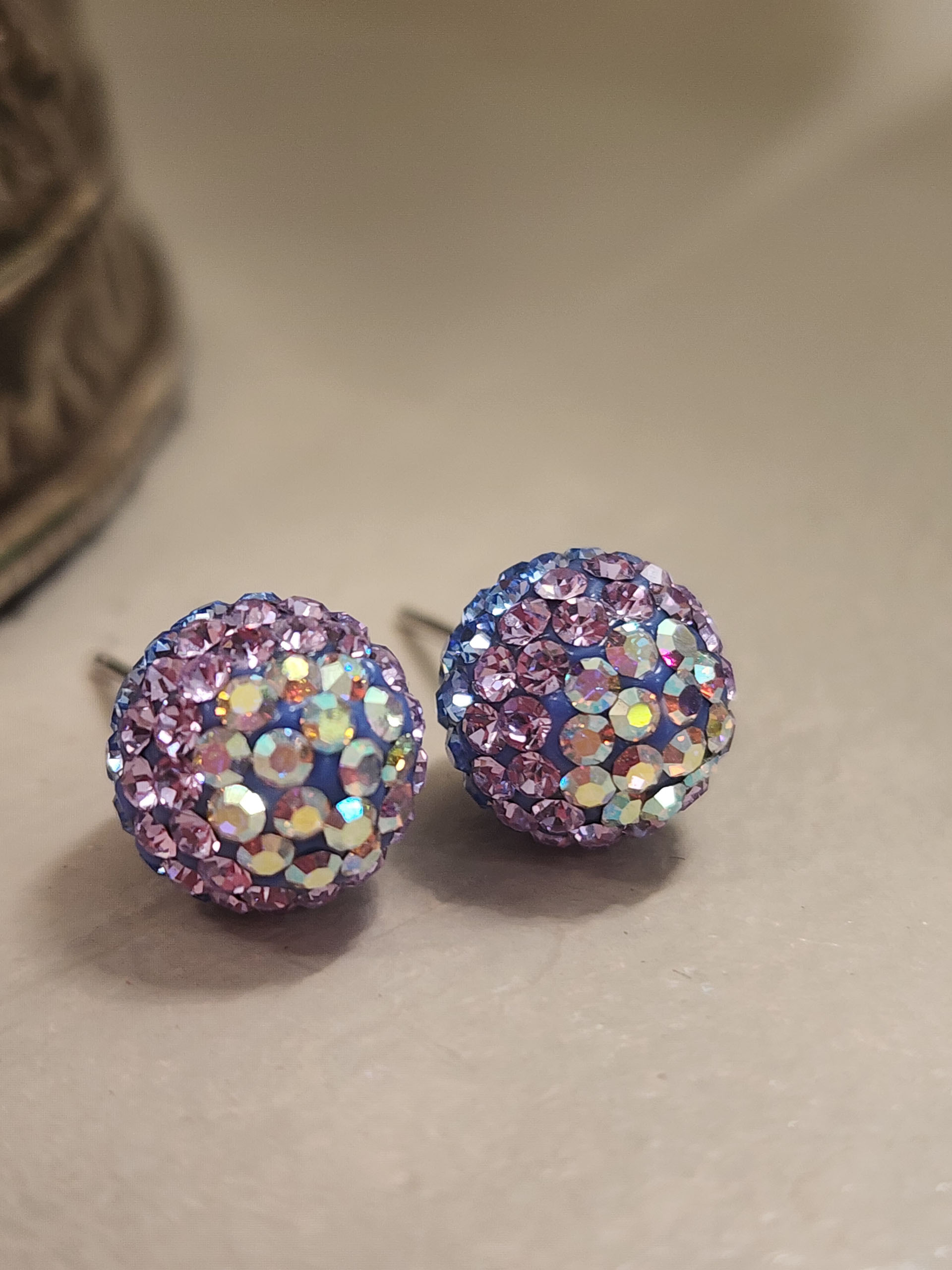 Lilac Rainbow 10mm Crystal Ball Earrings