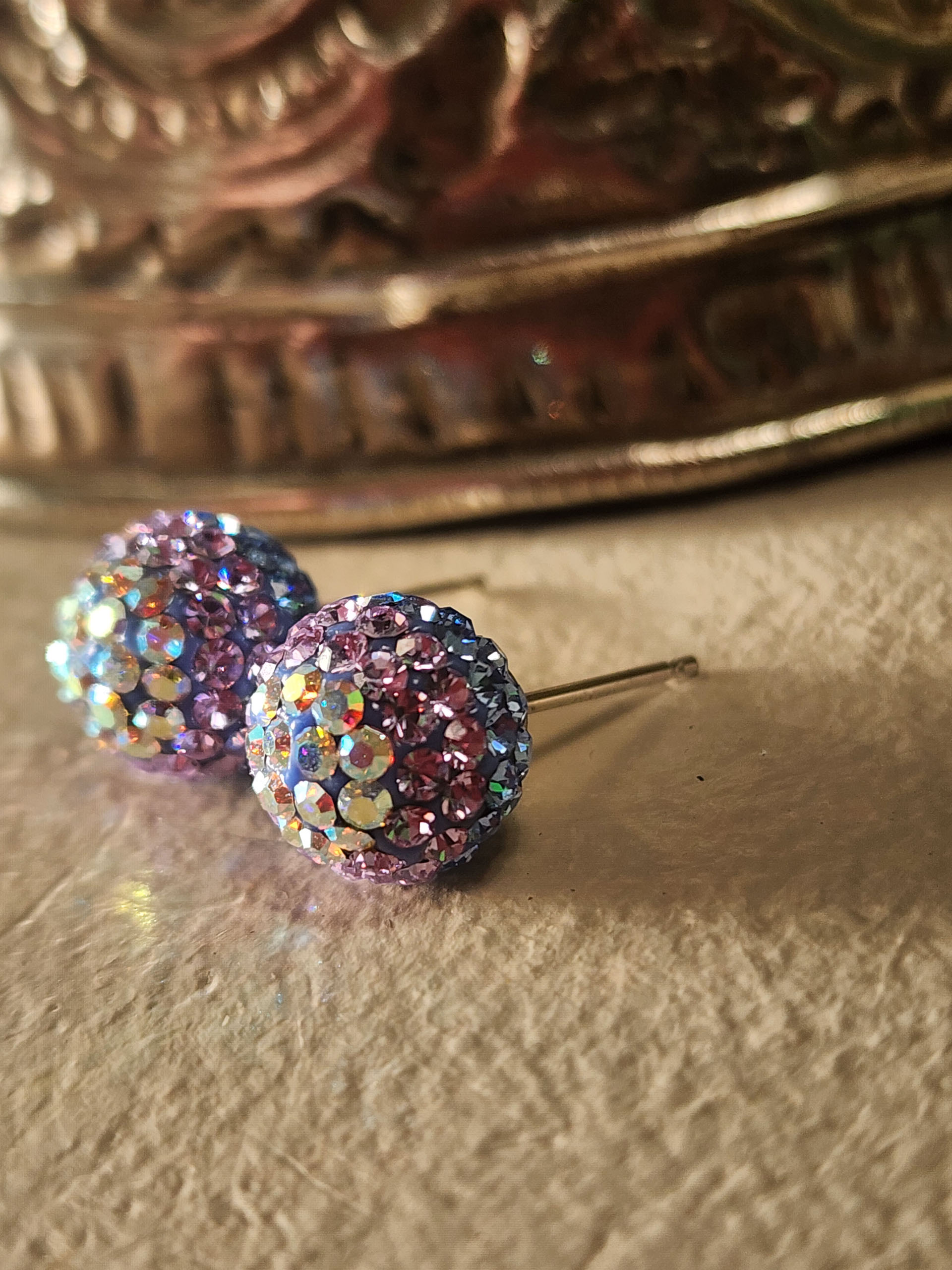 Lilac Rainbow 10mm Crystal Ball Earrings