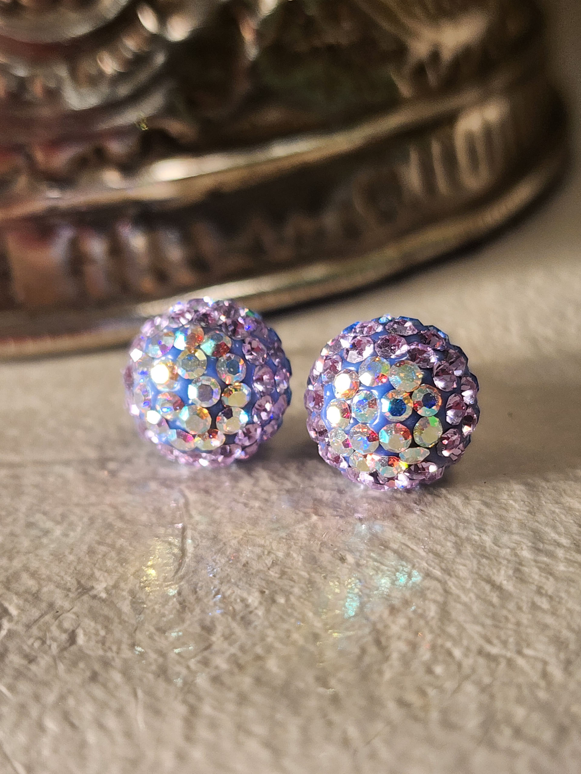 Lilac Rainbow 10mm Crystal Ball Earrings