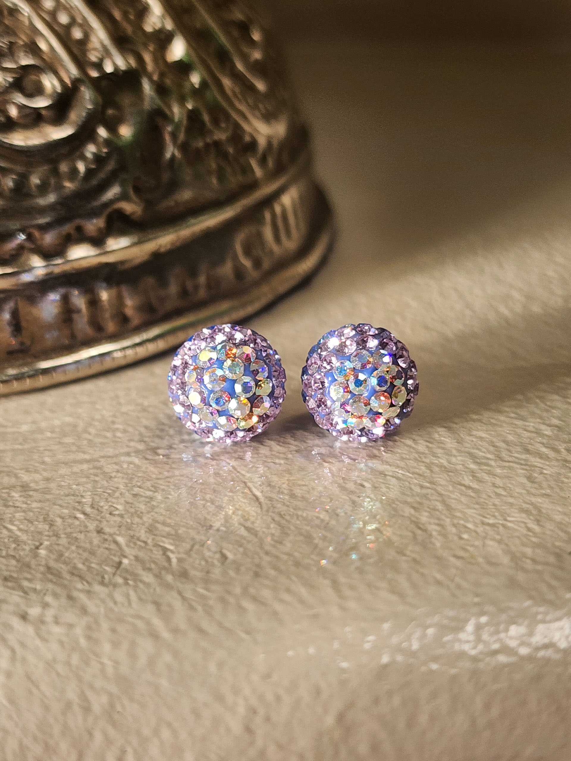 Lilac Rainbow 10mm Crystal Ball Earrings