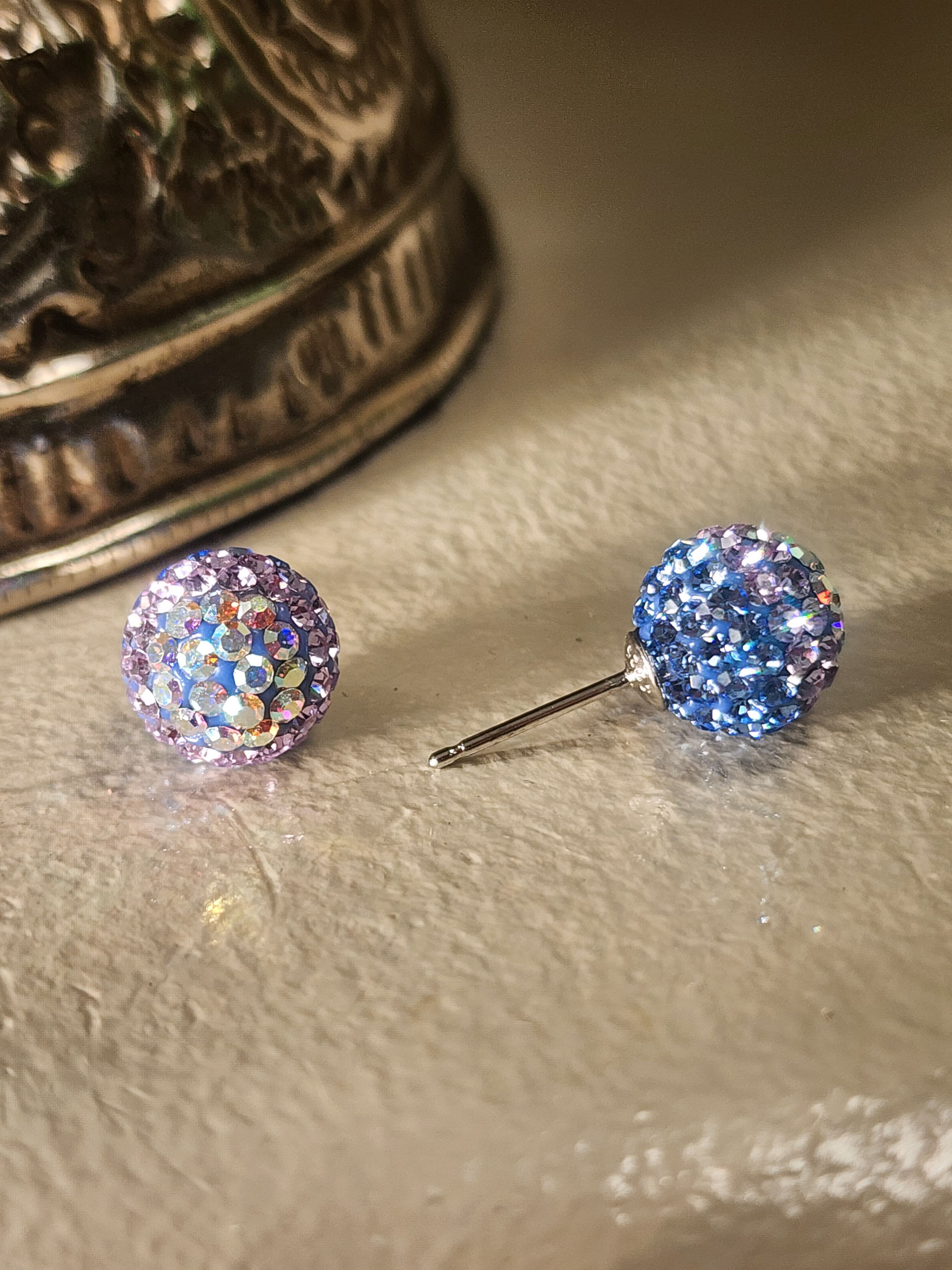 Lilac Rainbow 10mm Crystal Ball Earrings