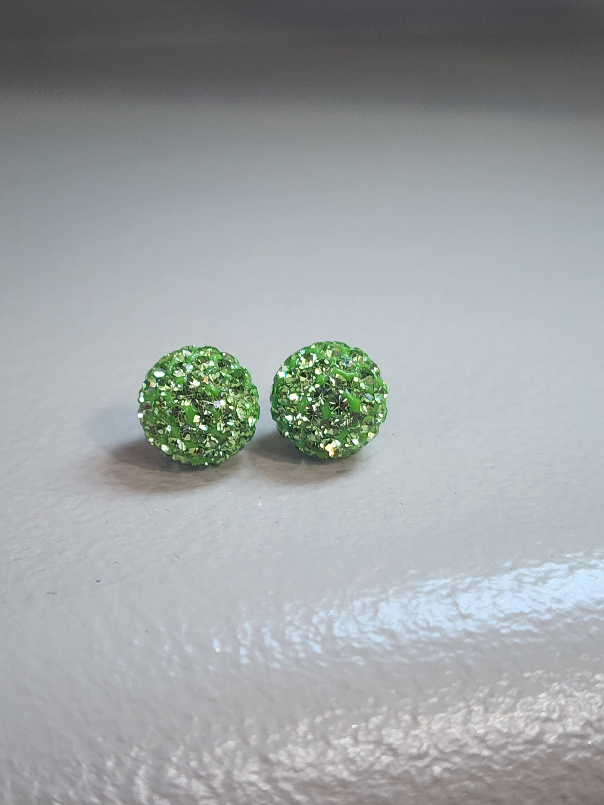 Lime Green 10mm Crystal Ball Earrings