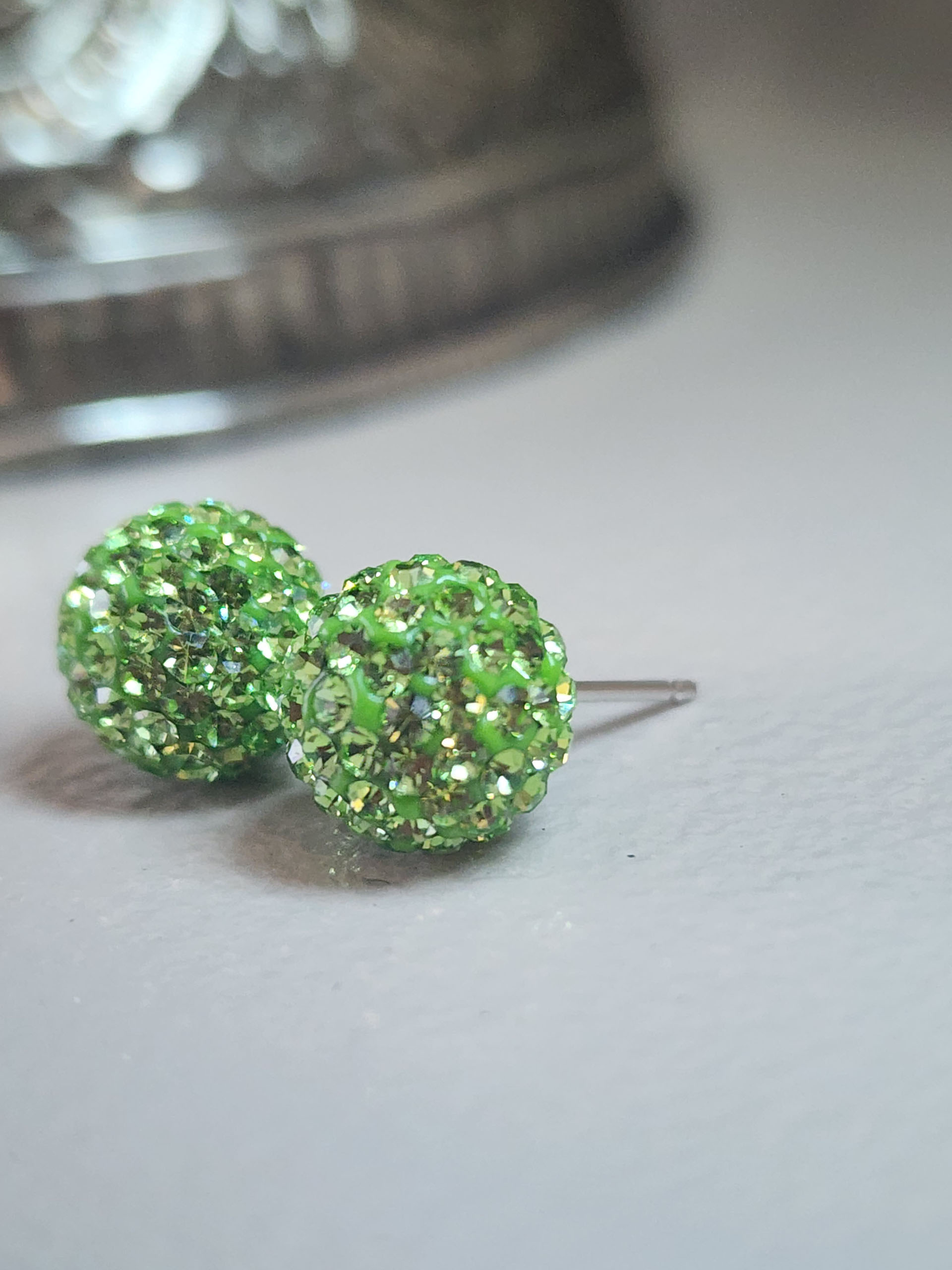 Lime Green 10mm Crystal Ball Earrings