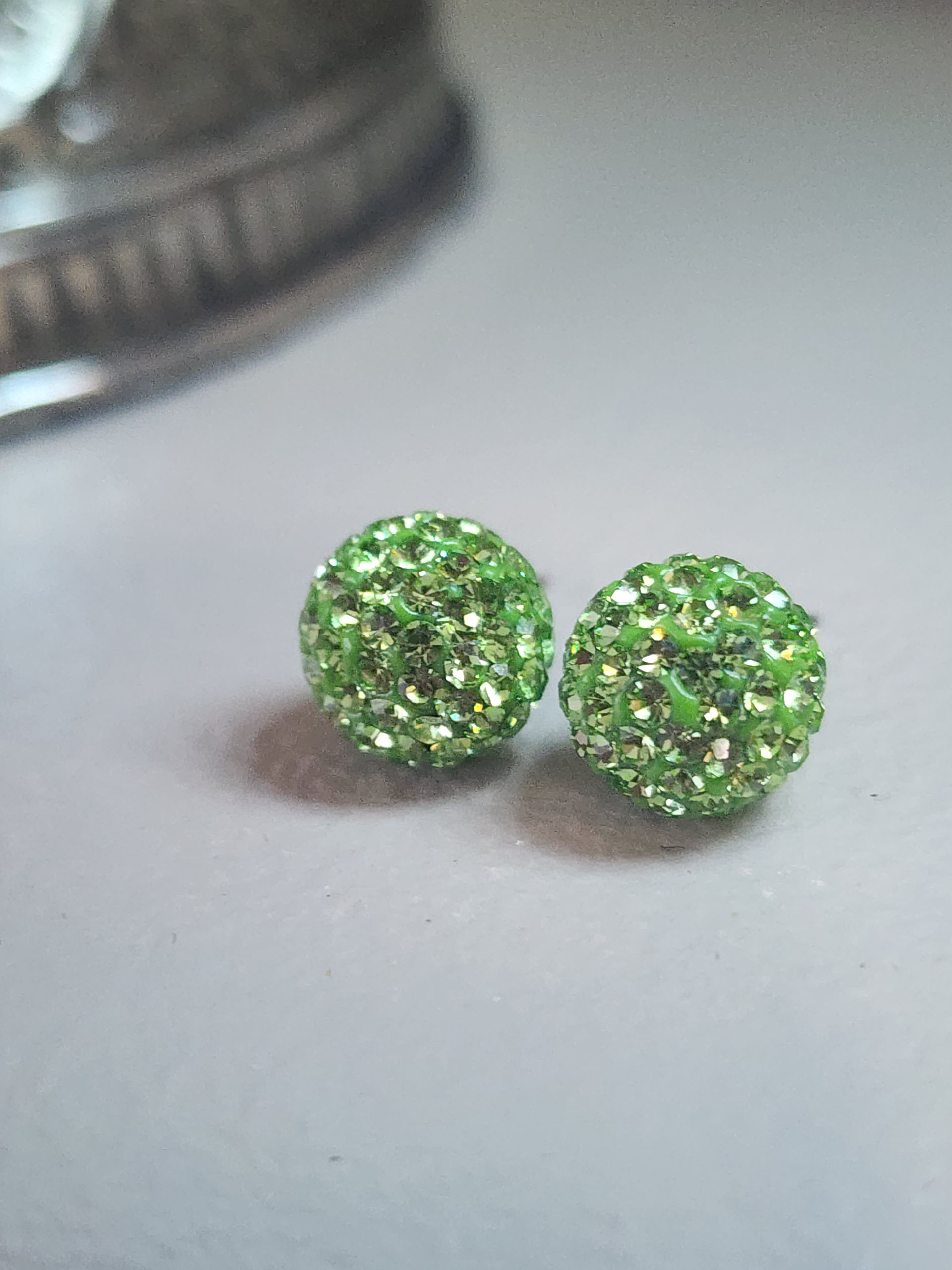 Lime Green 10mm Crystal Ball Earrings