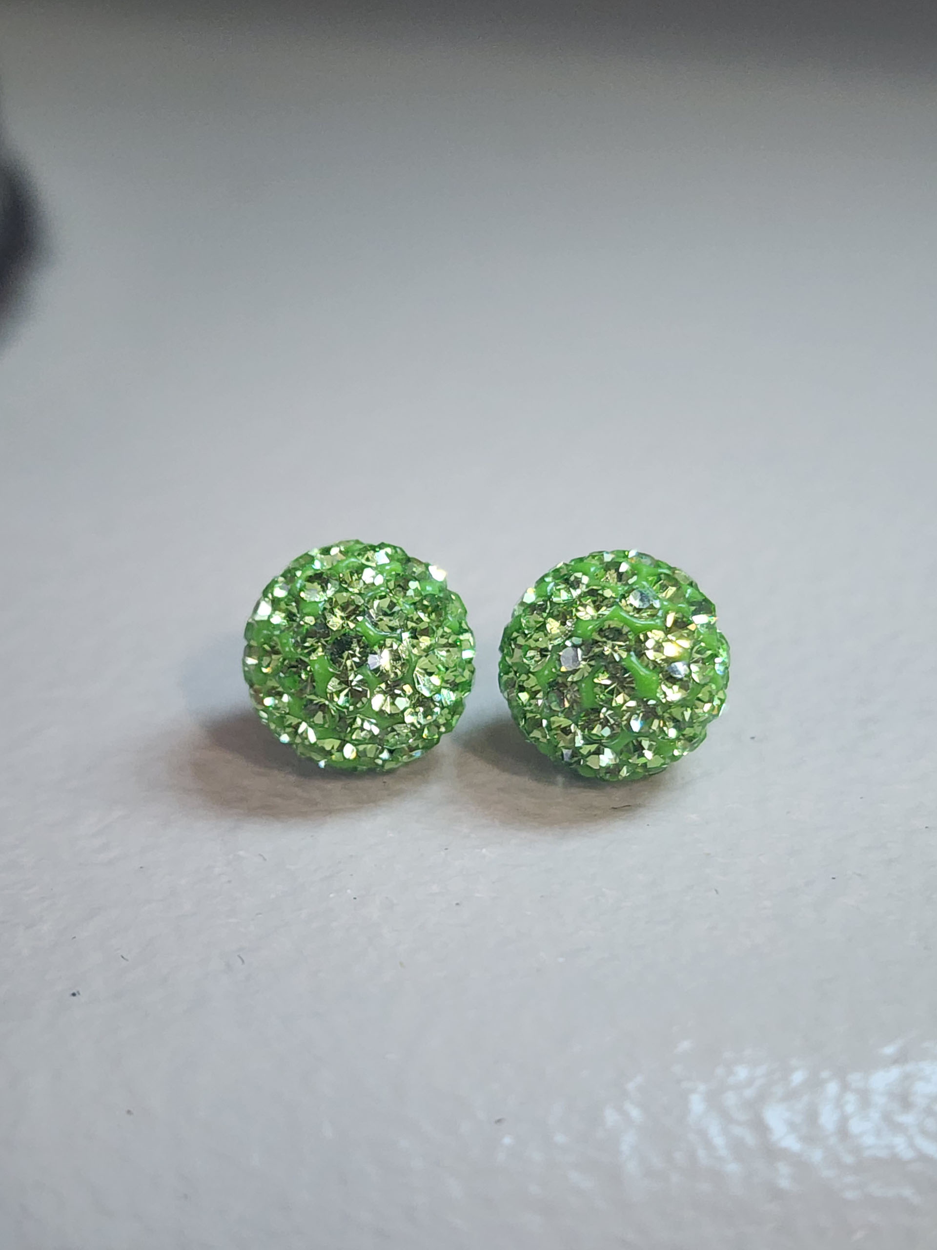 Lime Green 10mm Crystal Ball Earrings