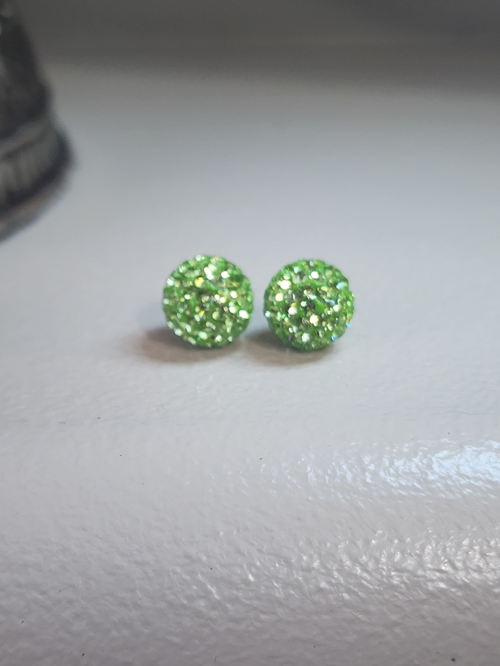 Lime Green 10mm Crystal Ball Earrings