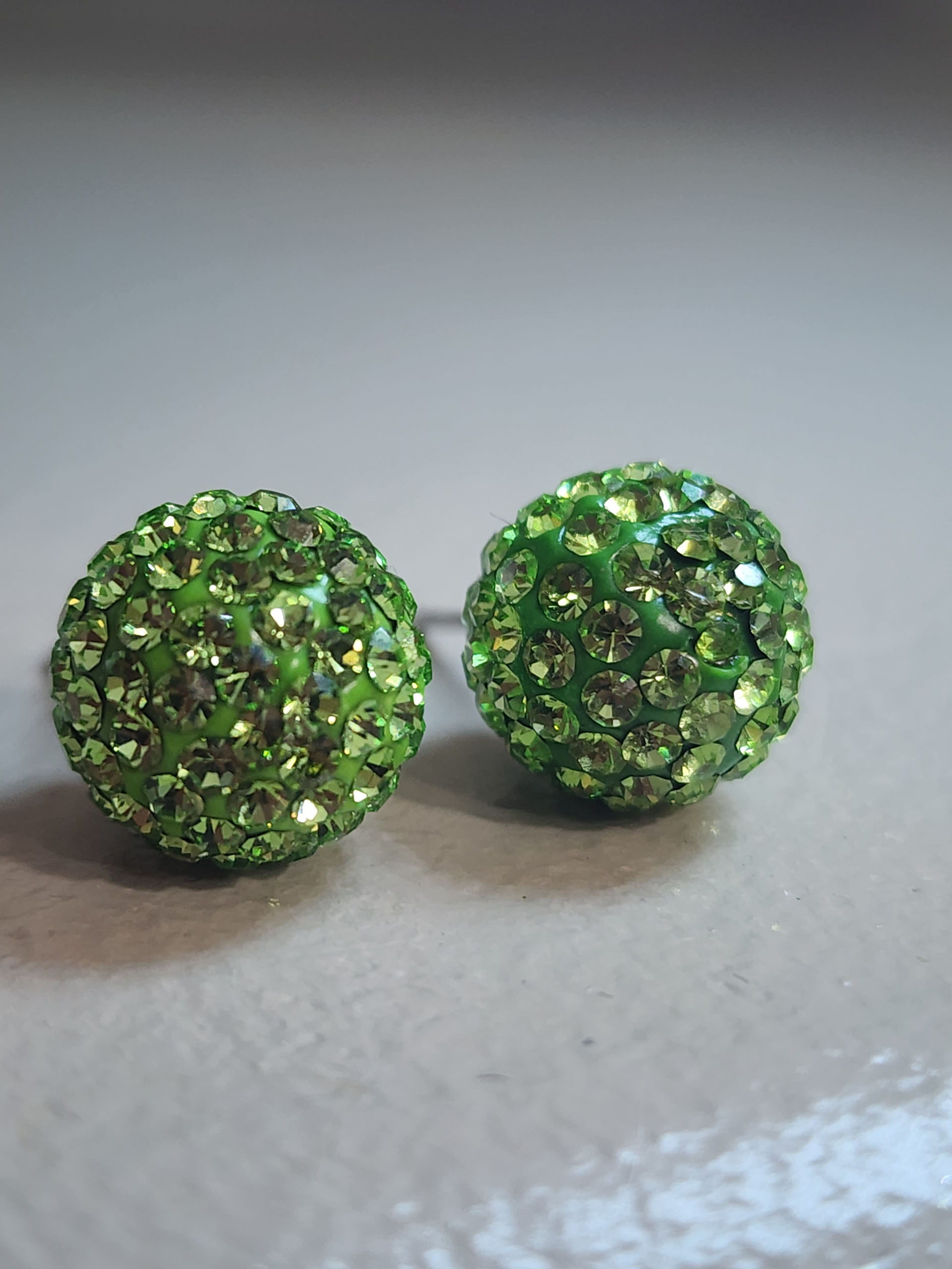 Lime Green 10mm Crystal Ball Earrings