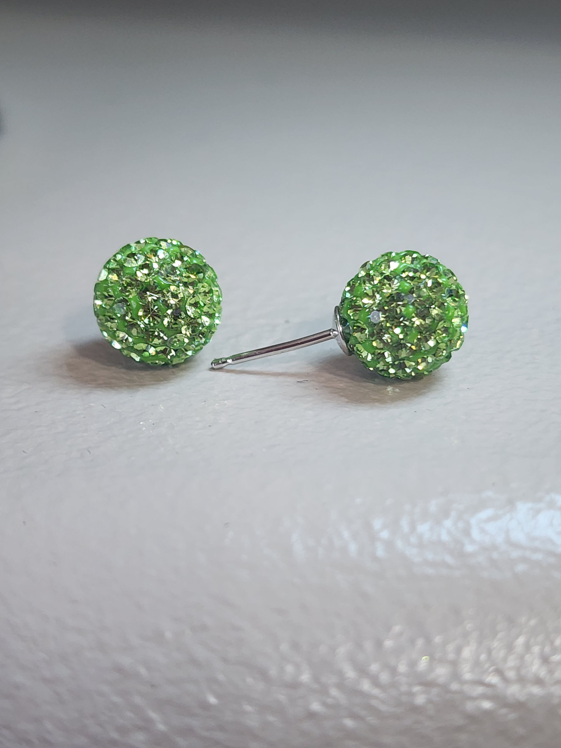 Lime Green 10mm Crystal Ball Earrings