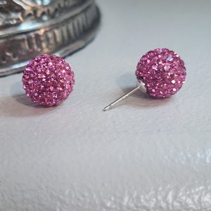 Rose Pink 12mm Crystal Ball Earrings