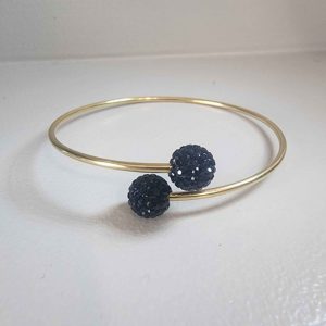 Black Crystal Ball Bracelet with Gold Band