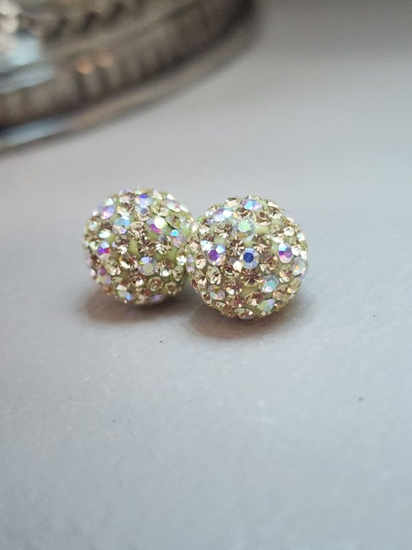 Soft Yellow AB 10mm Crystal Ball Earrings