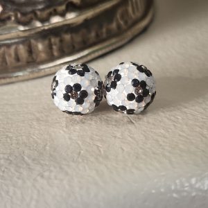 White/Black Leopard Crystal Ball Earrings