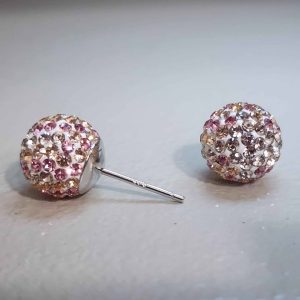 Pink Seashells 10mm Crystal Ball Earrings