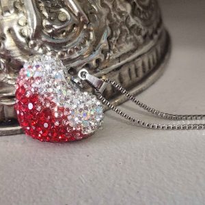 Red & White Ombre Heart Pendant Crystal Ball Necklace – Sterling Silver