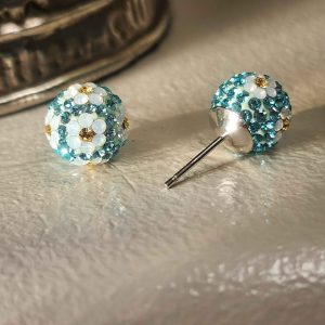 Blue Daisy 10mm Crystal Ball Earrings