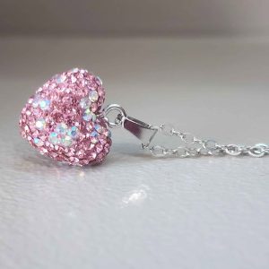 Soft Pink AB Heart Crystal Ball Necklace