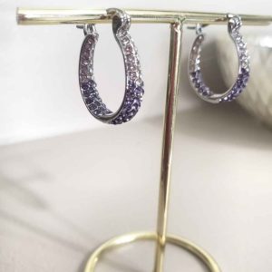 Purple & Silver Ombre Crystal Ball Hoops
