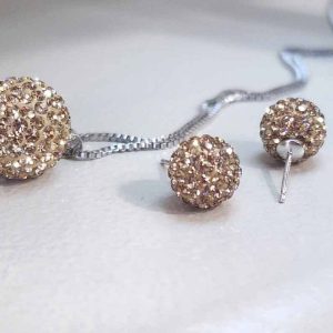Light Gold Crystal Ball Earrings & Necklace Set
