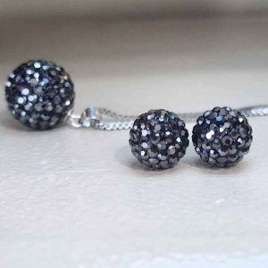 Hematite Crystal Ball Set (10mm Studs + 14mm Necklace)