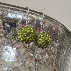 Olive Crystal Ball Dangling Earrings
