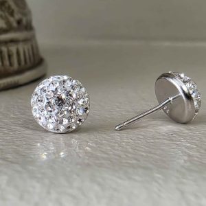 Silver Flat Back 8mm Crystal Ball Earrings