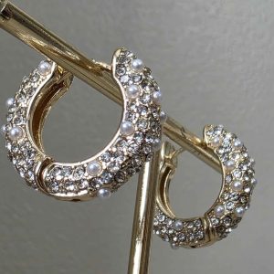 Golden Pearl Crystal Ball Hoops