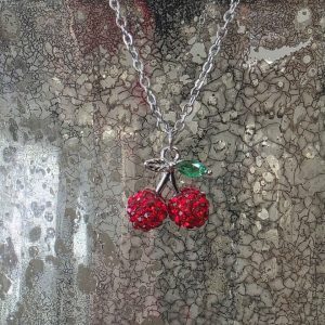 Silver Baby Ruby Red Cherry Necklace