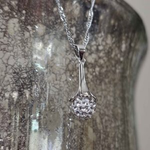 Silver Flower Crystal Ball Necklace