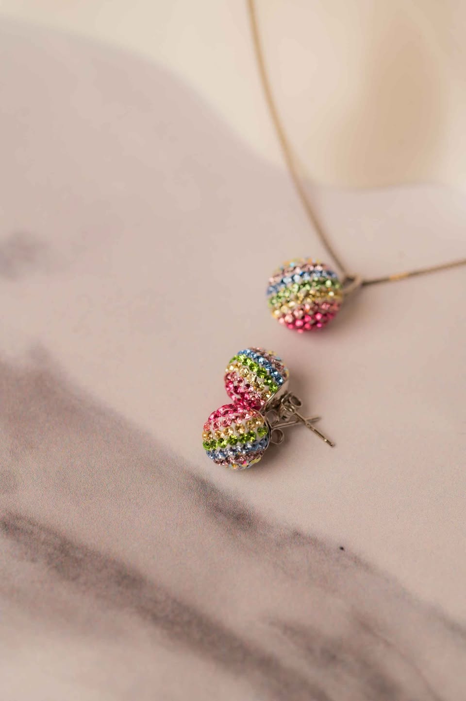 Pastel Rainbow Crystal Ball Earrings Set