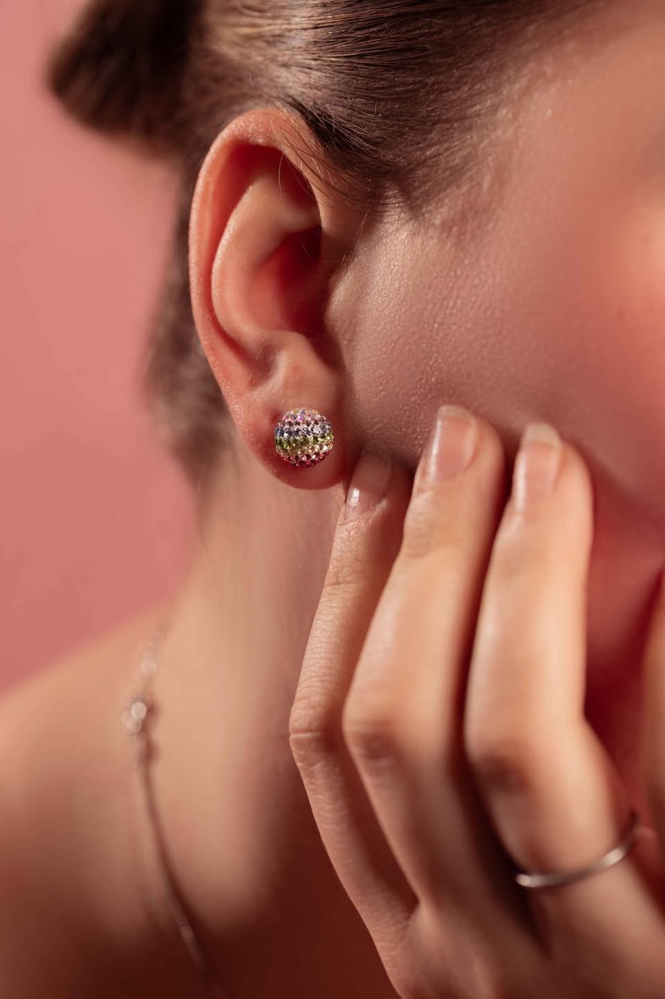 Pastel Rainbow Crystal Ball Earrings Set - Image 2