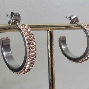 Curved Champagne Crystal Ball Hoops