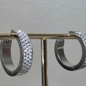 Silver Small (18mm) Crystal Ball Hoops