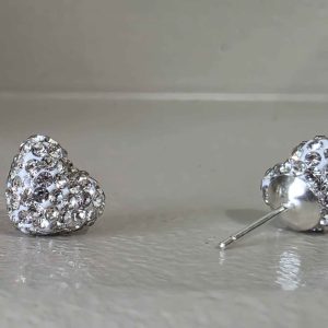 Silver Heart ~10mm Crystal Ball Earrings