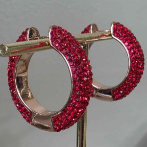 Red Medium (25mm) Crystal Ball Hoops