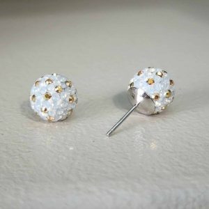 Opal & Golden Polka Dot 10mm Crystal Ball Earrings