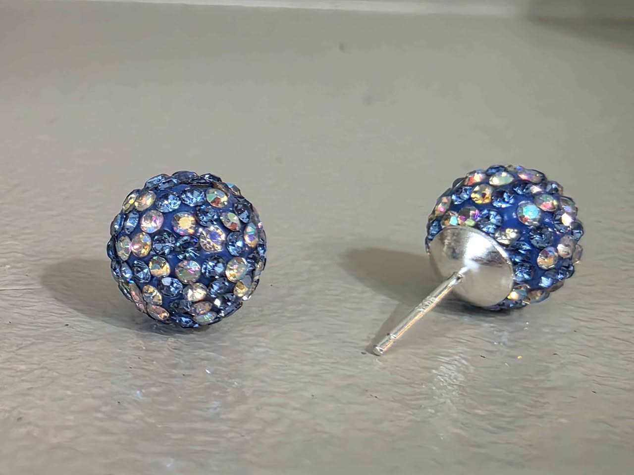 Blue AB 10mm Crystal Ball Earrings - Image 2
