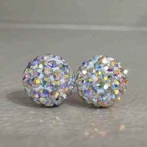 Silver AB 8mm Crystal Ball Earrings