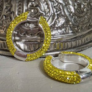 Yellow Medium (25mm) Crystal Ball Hoops